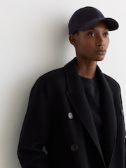 Reiss Navy Leila Woven Baseball Cap with Linen - Image 2 of 5