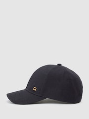 Reiss Navy Leila Woven Baseball Cap with Linen - Image 3 of 5