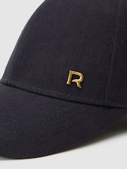 Reiss Navy Leila Woven Baseball Cap with Linen - Image 5 of 5
