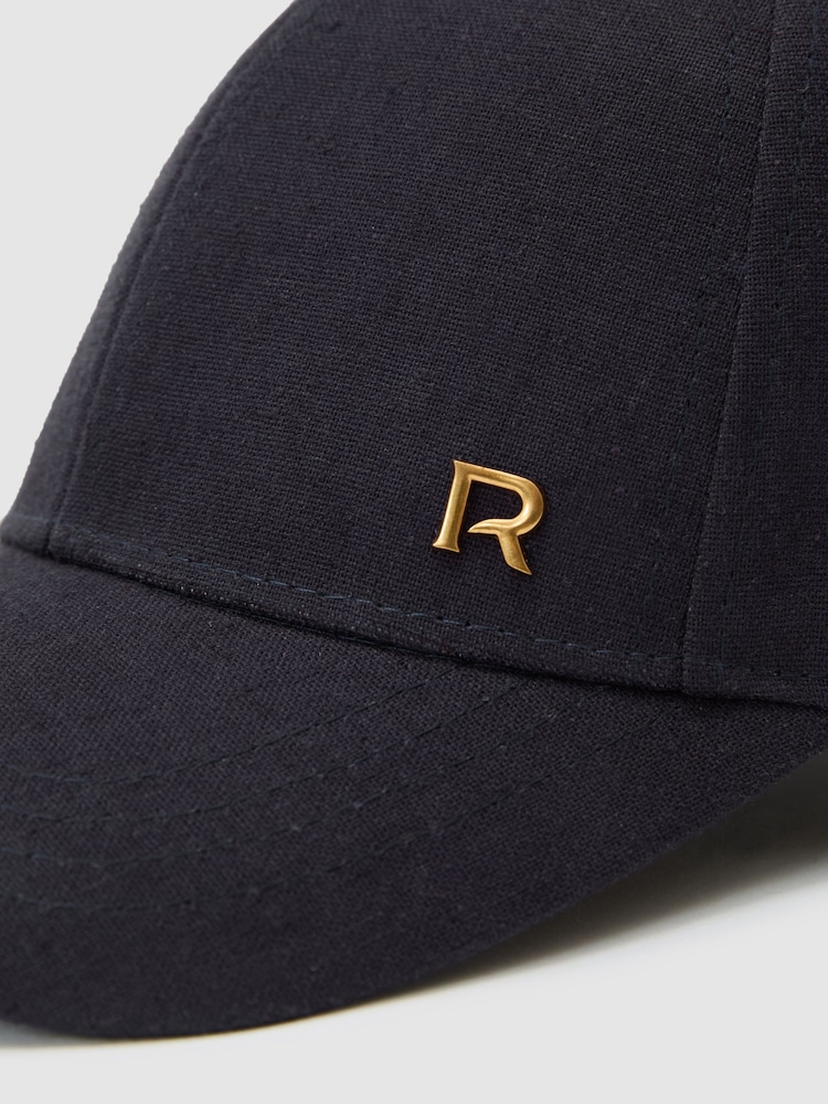 Reiss Navy Leila Woven Baseball Cap with Linen - Image 5 of 5