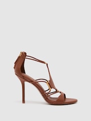 Reiss Tan Roxanne Leather Strappy Stiletto Sandals - Image 1 of 5