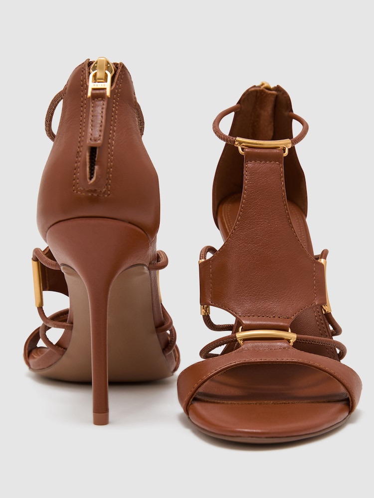 Reiss Tan Roxanne Leather Strappy Stiletto Sandals - Image 5 of 5