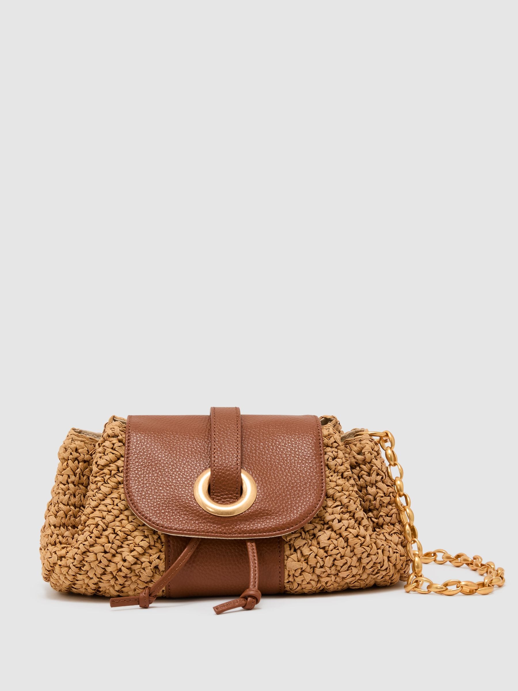 Buy Reiss Natural Lori Raffia-Effect and Leather Shoulder Bag from