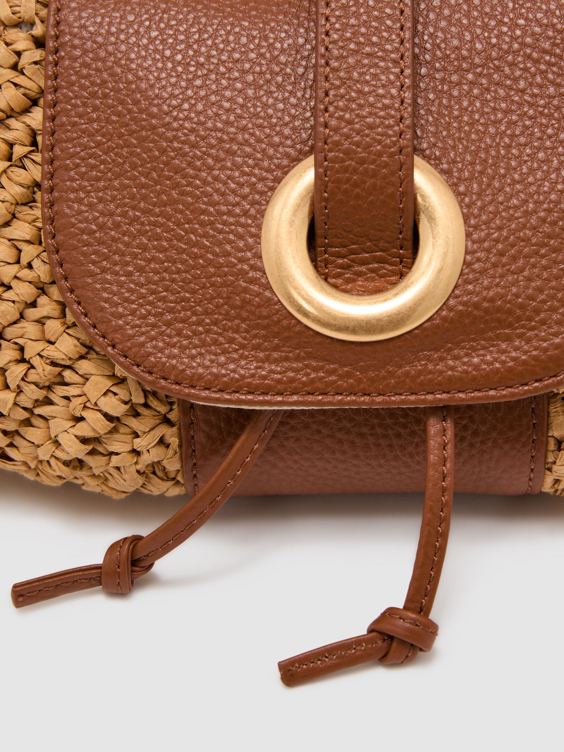 Buy Reiss Natural Lori Raffia-Effect and Leather Shoulder Bag from