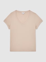 Reiss Camel Luna Brushed-Cotton V-Neck T-Shirt - Image 2 of 6