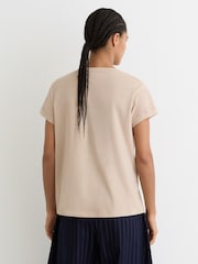 Reiss Camel Luna Brushed-Cotton V-Neck T-Shirt - Image 5 of 6
