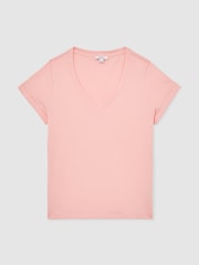 Reiss Pink Luna Brushed-Cotton V-Neck T-Shirt - Image 2 of 6