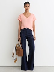 Reiss Pink Luna Brushed-Cotton V-Neck T-Shirt - Image 3 of 6