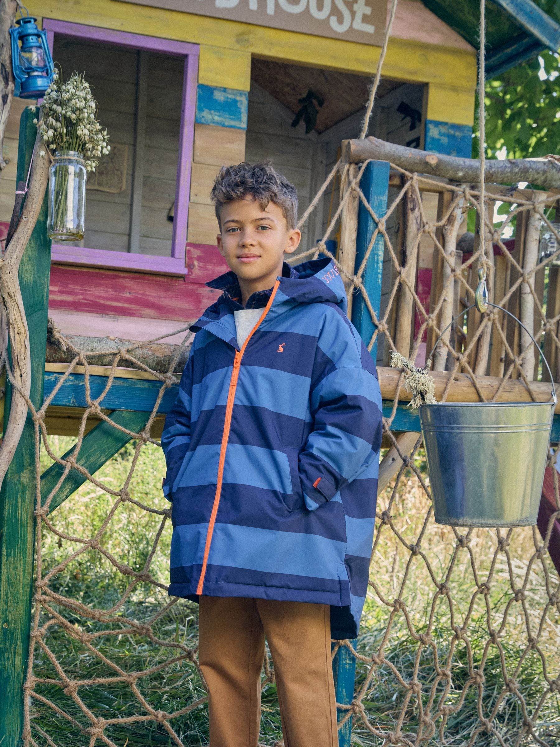 Joules Boys Stripe Waterproof Changing Robe, Blue, Size Age: 3-6 Years - Image 2