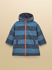 Joules Boys' Coverall Blue Stripe Oversized Fleece Lined Waterproof Coat - Image 1 of 5