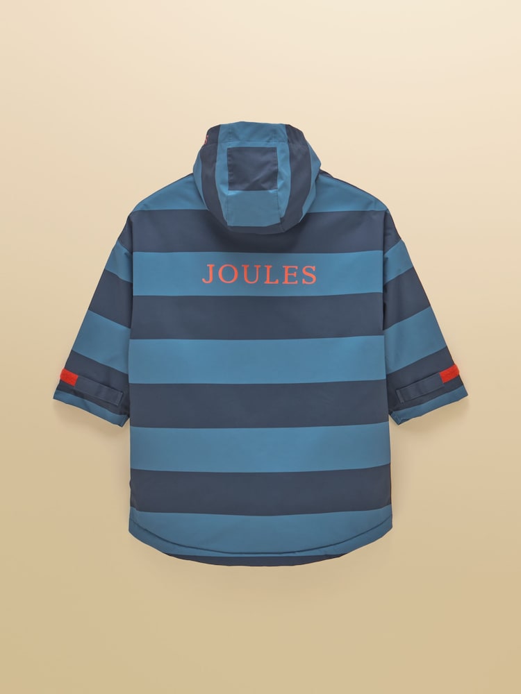 Joules Boys' Coverall Blue Stripe Oversized Fleece Lined Waterproof Coat - Image 2 of 5
