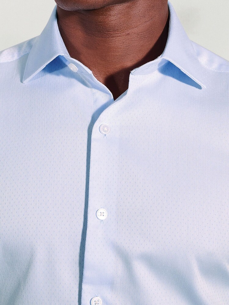 Brook Taverner Blue Cotton Jacquard Double Cuff Shirt - Image 2 of 5 Brook Taverner Blue Cotton Jacquard Double Cuff Shirt - Image 2 of 5