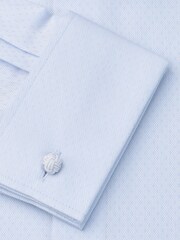 Brook Taverner Blue Cotton Jacquard Double Cuff Shirt - Image 4 of 5