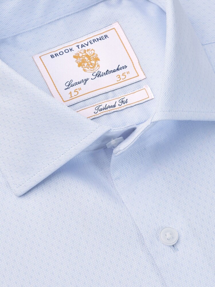 Brook Taverner Blue Cotton Jacquard Double Cuff Shirt - Image 5 of 5 Brook Taverner Blue Cotton Jacquard Double Cuff Shirt - Image 5 of 5
