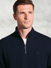 Brook Taverner Blue Melange Cotton French Rib Zip Neck Jumper - Image 3 of 3