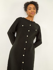 Roman Black Petite Petite Button Detail Knit Dress - Image 1 of 5