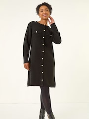 Roman Black Petite Petite Button Detail Knit Dress - Image 2 of 5