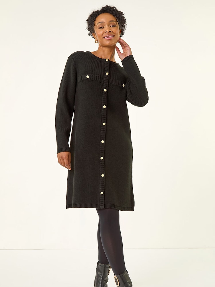 Roman Black Petite Petite Button Detail Knit Dress - Image 2 of 5
