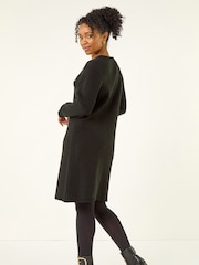 Roman Black Petite Petite Button Detail Knit Dress - Image 3 of 5