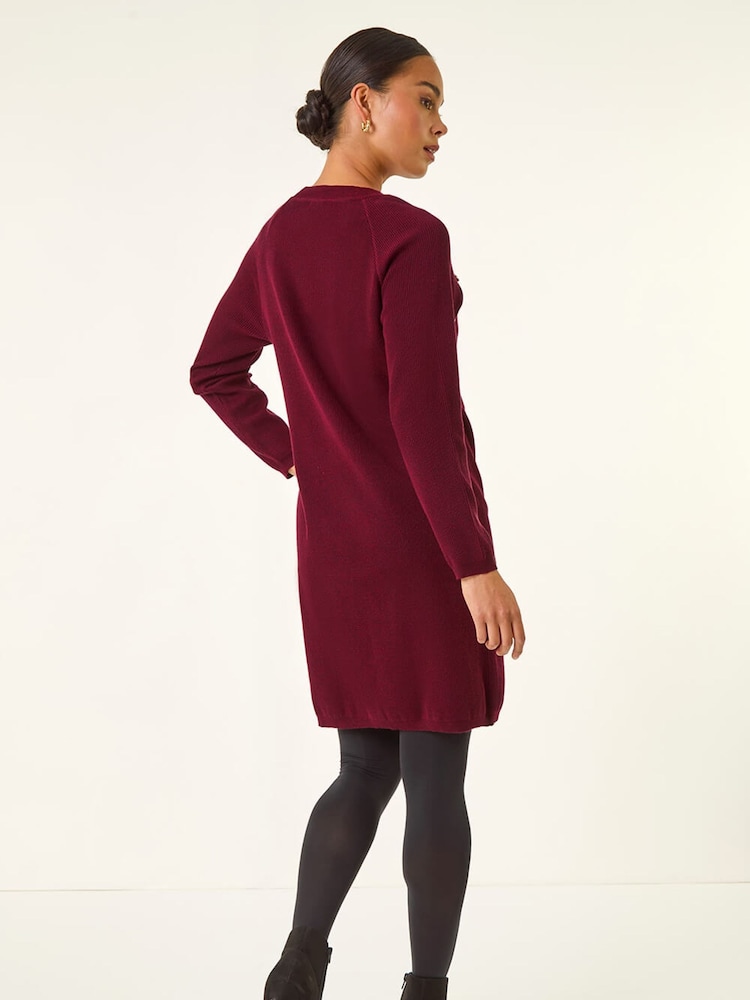 Roman Red Petite Button Detail Knit Dress - Image 2 of 5 Roman Red Petite Button Detail Knit Dress - Image 2 of 5