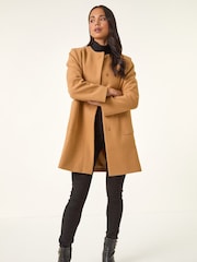 Roman Brown Petite Patch Pocket Buttoned Coat - Image 1 of 5