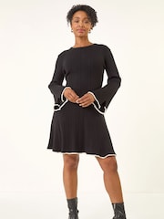 Roman Black Petite Contrast Trim Knit Dress - Image 2 of 5