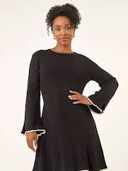 Roman Black Petite Contrast Trim Knit Dress - Image 4 of 5