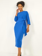 Roman Blue Petite Tie Waist Stretch Midi Dress - Image 1 of 5