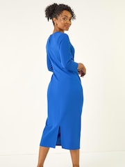Roman Blue Petite Tie Waist Stretch Midi Dress - Image 2 of 5