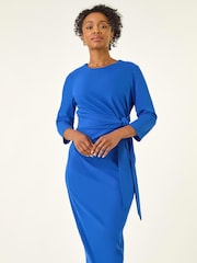 Roman Blue Petite Tie Waist Stretch Midi Dress - Image 3 of 5
