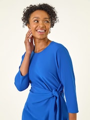 Roman Blue Petite Tie Waist Stretch Midi Dress - Image 4 of 5