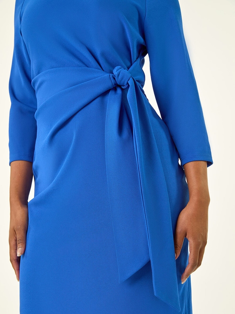 Roman Blue Petite Tie Waist Stretch Midi Dress - Image 5 of 5 Roman Blue Petite Tie Waist Stretch Midi Dress - Image 5 of 5