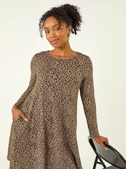 Roman Brown Petite Leopard A-Line Dress - Image 1 of 5