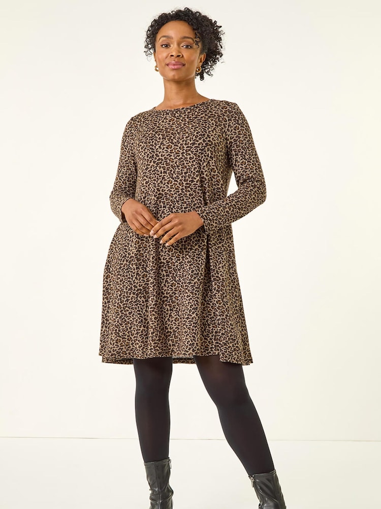 Roman Brown Petite Leopard A-Line Dress - Image 2 of 5