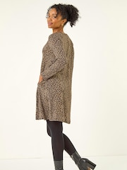Roman Brown Petite Leopard A-Line Dress - Image 3 of 5