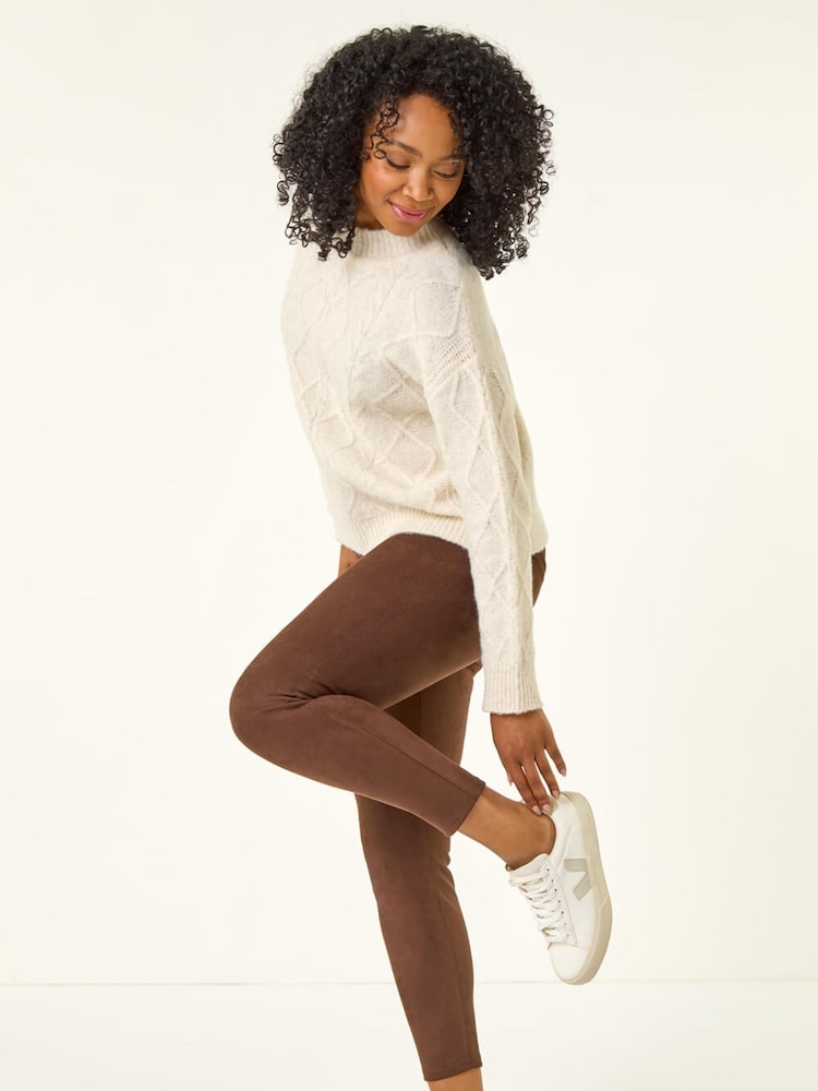 Roman Brown Petite Suedette Stretch Denim Leggings - Image 1 of 5 Roman Brown Petite Suedette Stretch Denim Leggings - Image 1 of 5
