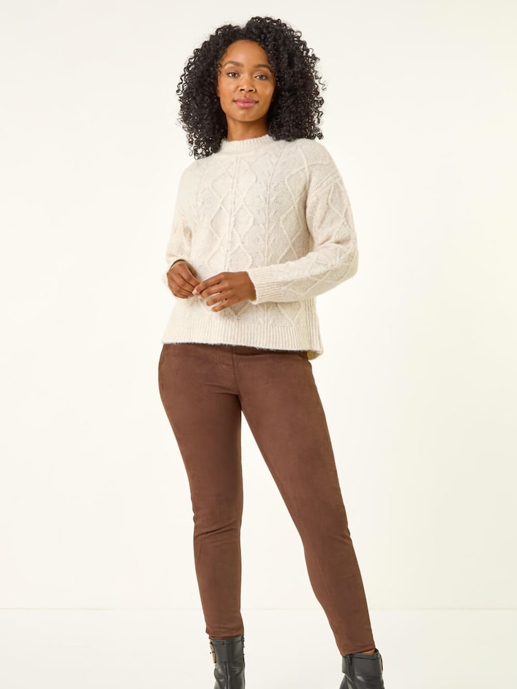 Roman Brown Petite Suedette Stretch Denim Leggings - Image 2 of 5 Roman Brown Petite Suedette Stretch Denim Leggings - Image 2 of 5