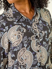 Roman Black Petite Paisley Print Tiered Midi Dress - Image 5 of 5