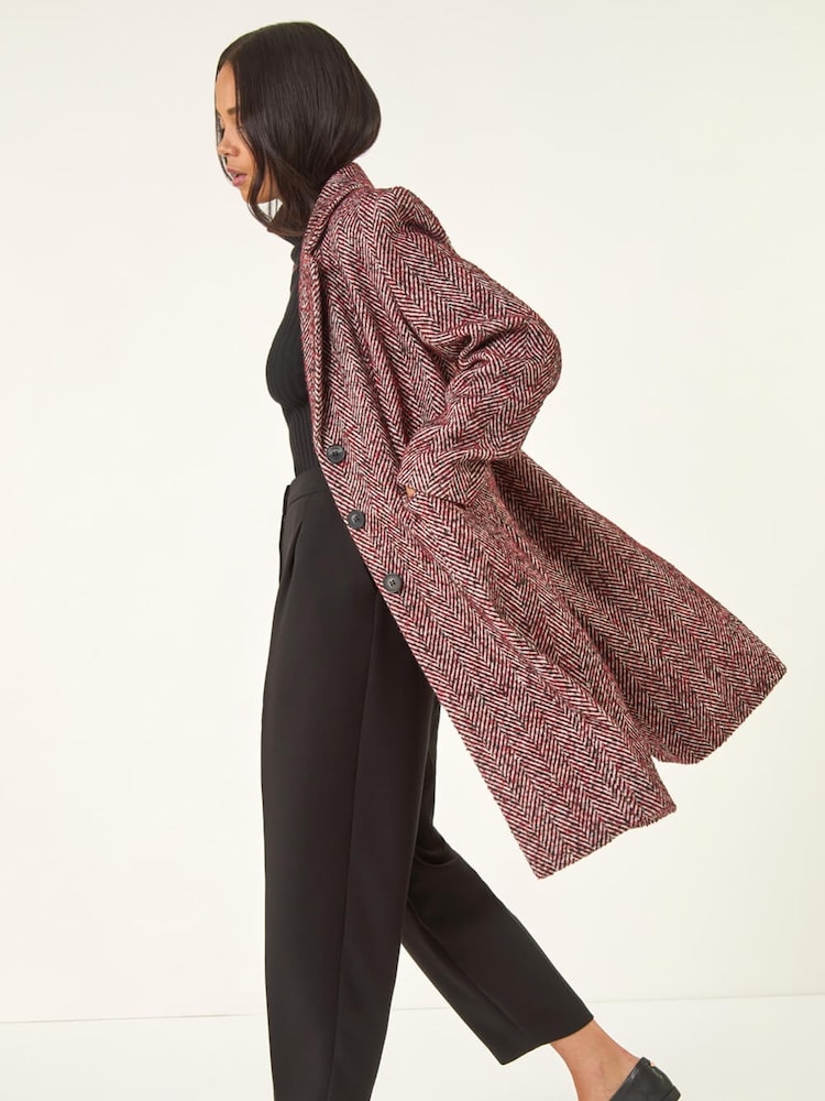 Roman Red Petite Herringbone Smart Coat - Image 2 of 5 Roman Red Petite Herringbone Smart Coat - Image 2 of 5