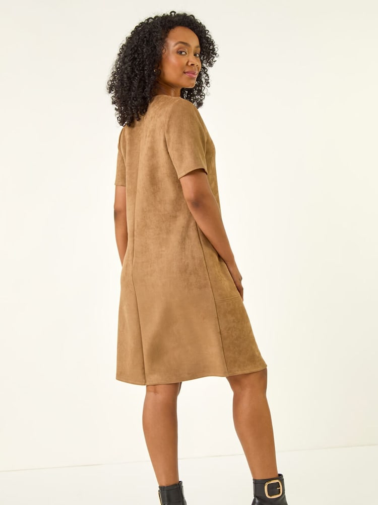Buy Roman Brown Petite Premium Stretch Suede Shift Dress from Next USA