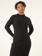 Roman Black Petite Pearl Knitted Midi Dress - Image 4 of 5