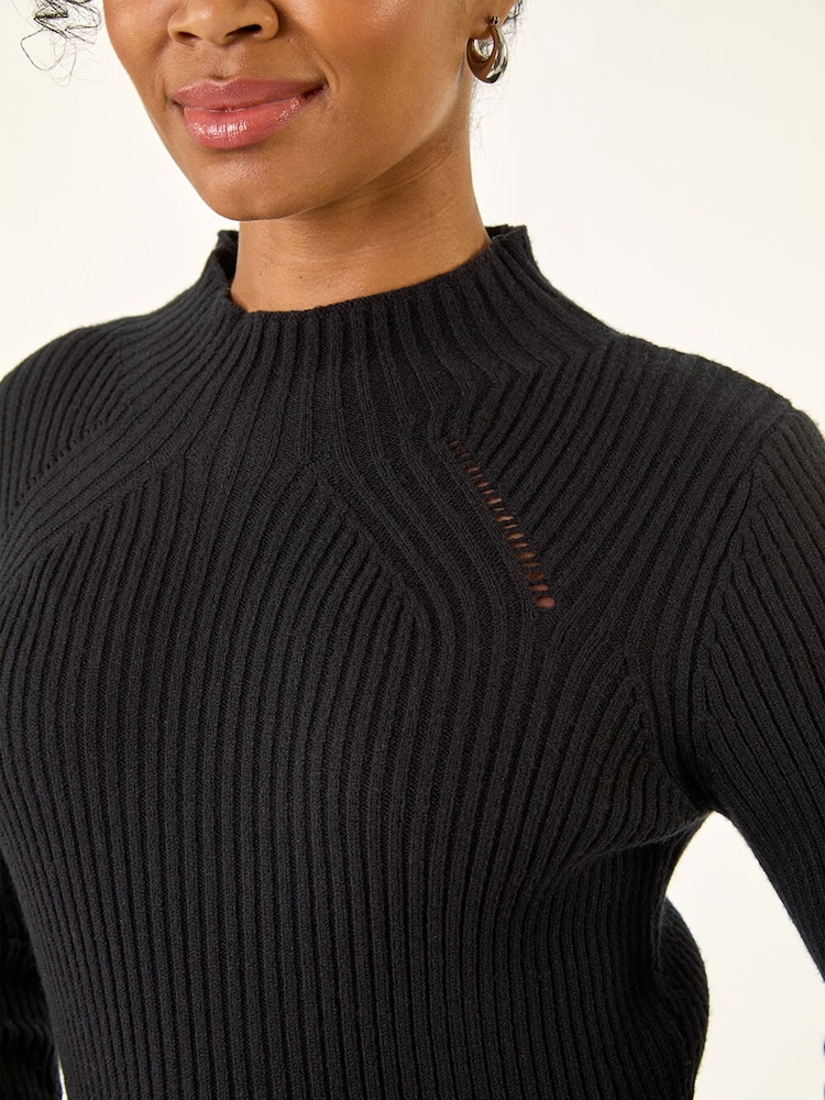 Roman Black Petite Pearl Knitted Midi Dress - Image 5 of 5