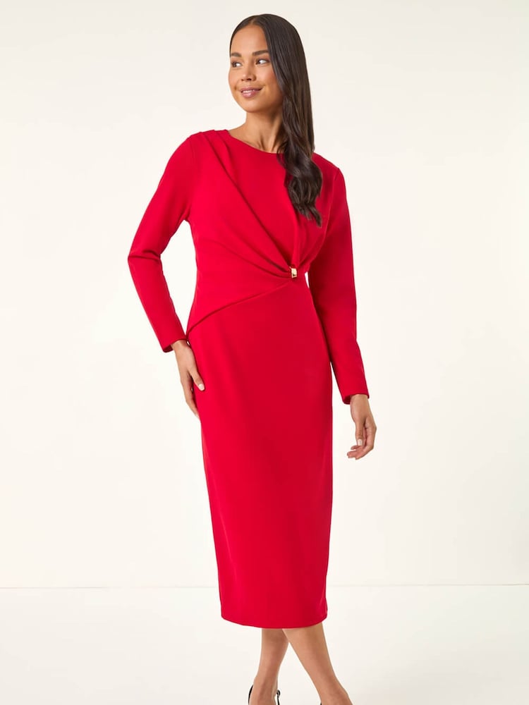 Rot - Roman Gathered Stretch Midi Dress - Bild 2 von 5