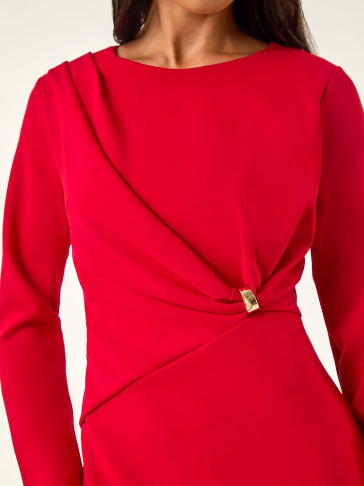 Rot - Roman Gathered Stretch Midi Dress - Bild 5 von 5