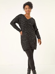 Roman Black Petite Petite Sparkle V-Neck Knit Jumper - Image 2 of 5