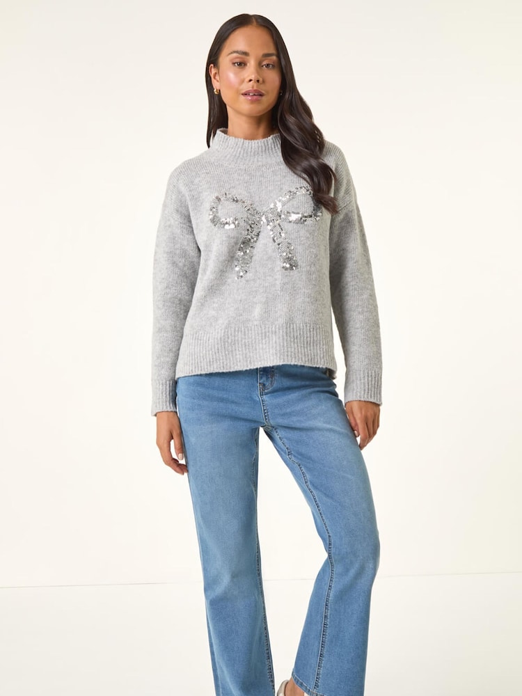 Roman Grey Petite Sequin Bow Knit Jumper - Image 2 of 5