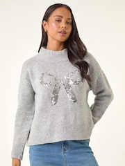 Roman Grey Petite Sequin Bow Knit Jumper - Image 4 of 5