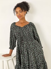 Roman Black Petite Floral Frill Dress - Image 1 of 5