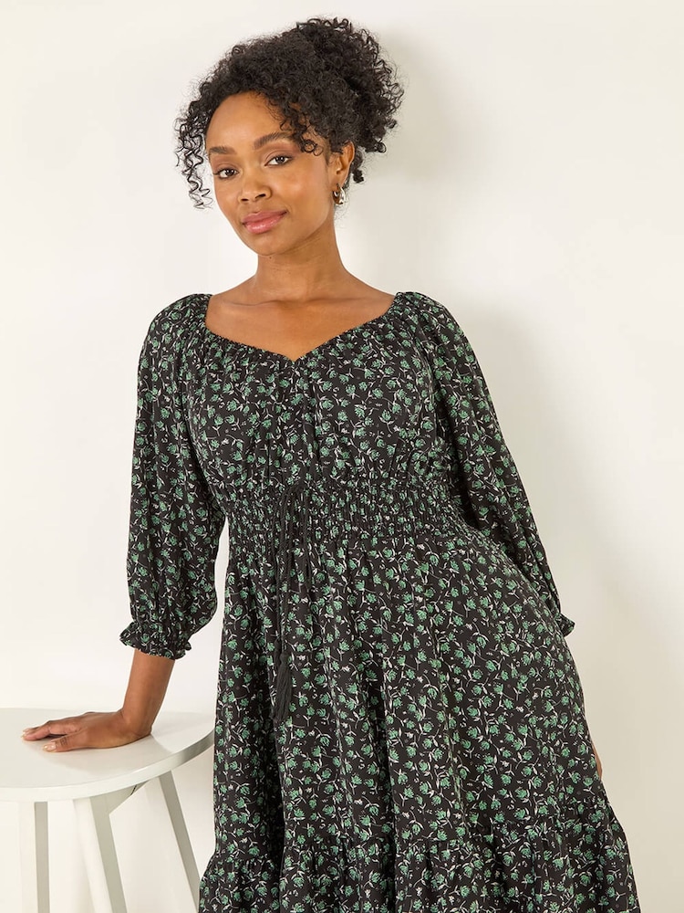 Roman Black Petite Floral Frill Dress - Image 1 of 5