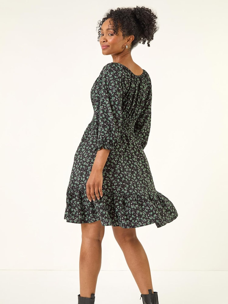 Roman Black Petite Floral Frill Dress - Image 2 of 5